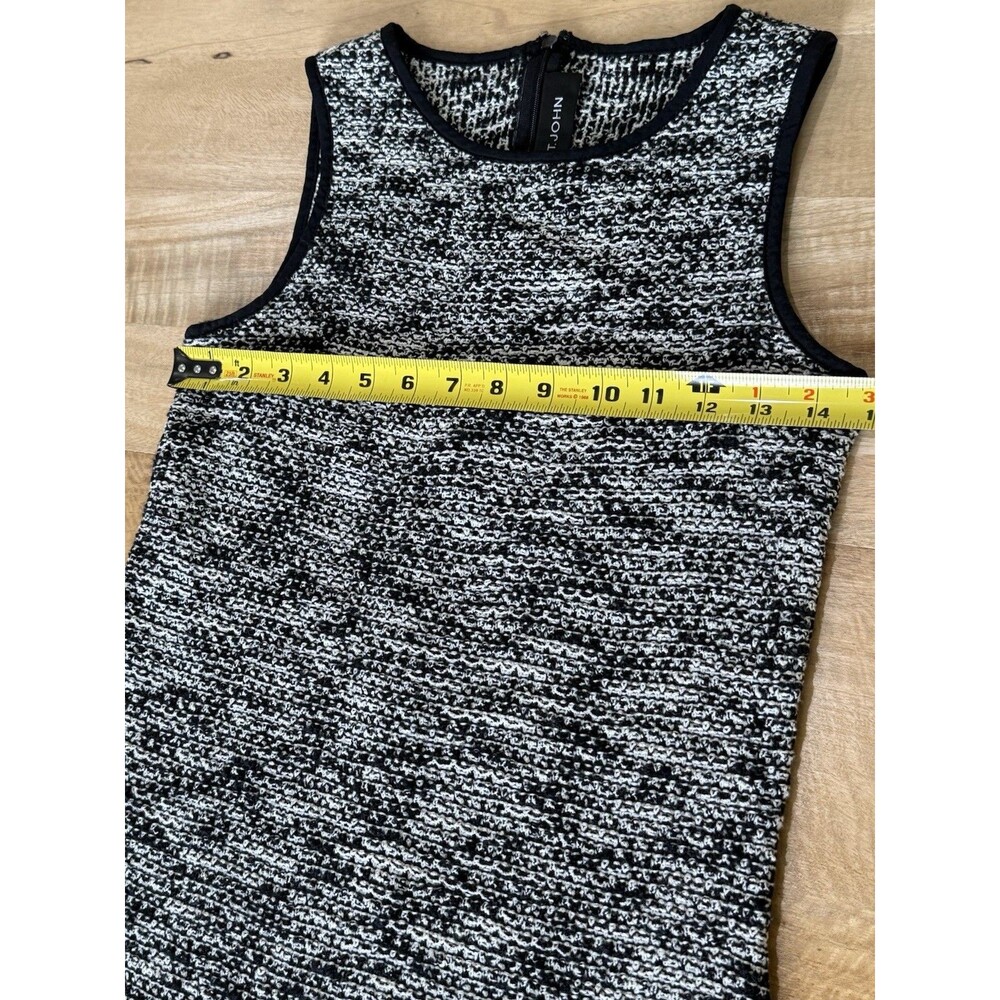 St. John Women's Sz 2 Tweed sheath Knit Dress Black silk trim Back zip ECU lux - Picture 6 of 16